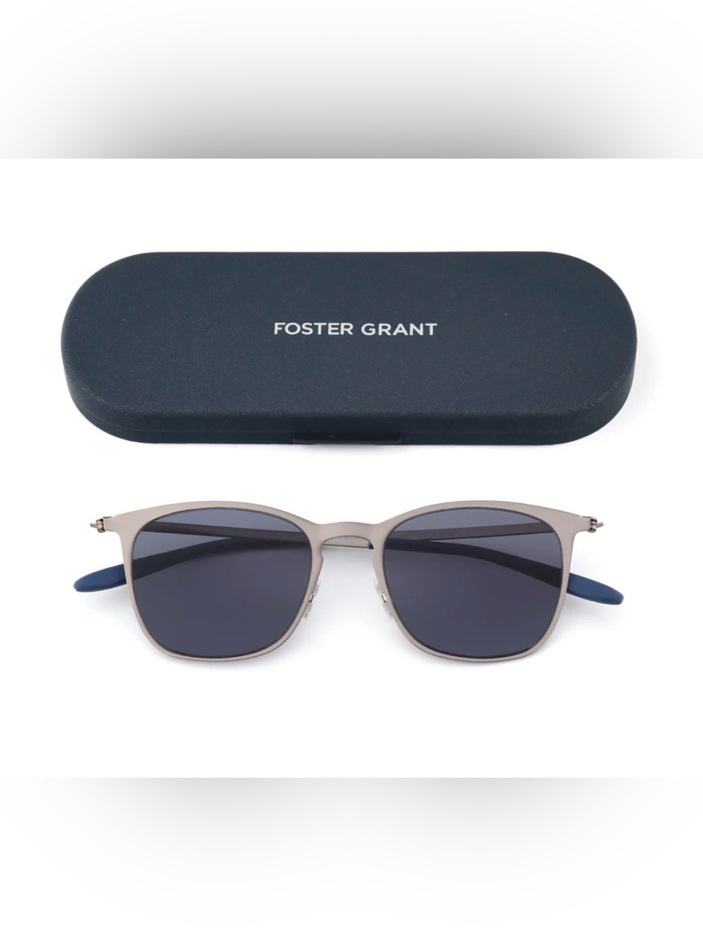 New Foster Grant Silver Frame Sunglasses with Black Lenses